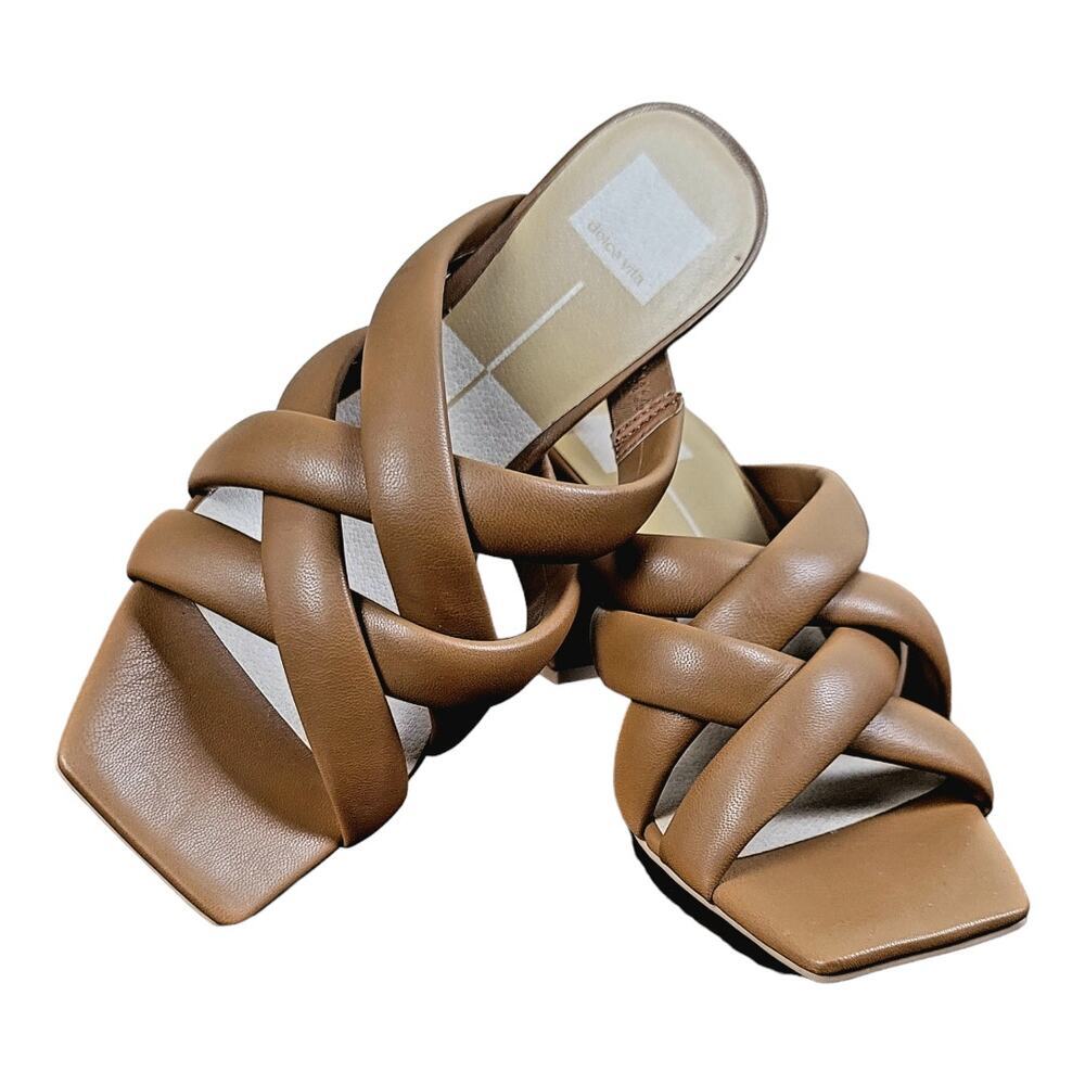 **NIOB** DOLCE VITA Caramel Stella Pura Block Heel Slide On Sandals Heels Shoes
